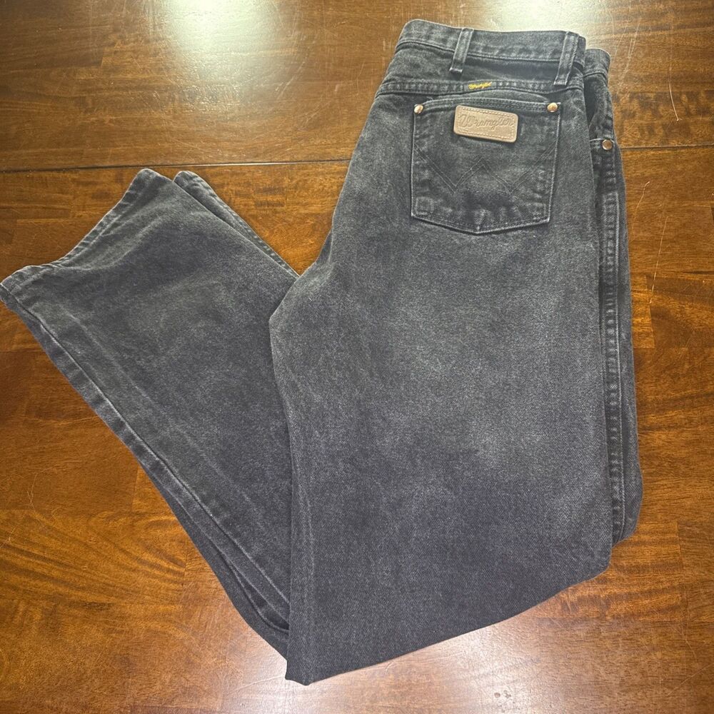 Wrangler Mens 35x34 Distressed Black Cowboy Cut Jeans 13MWZWK Washed Denim